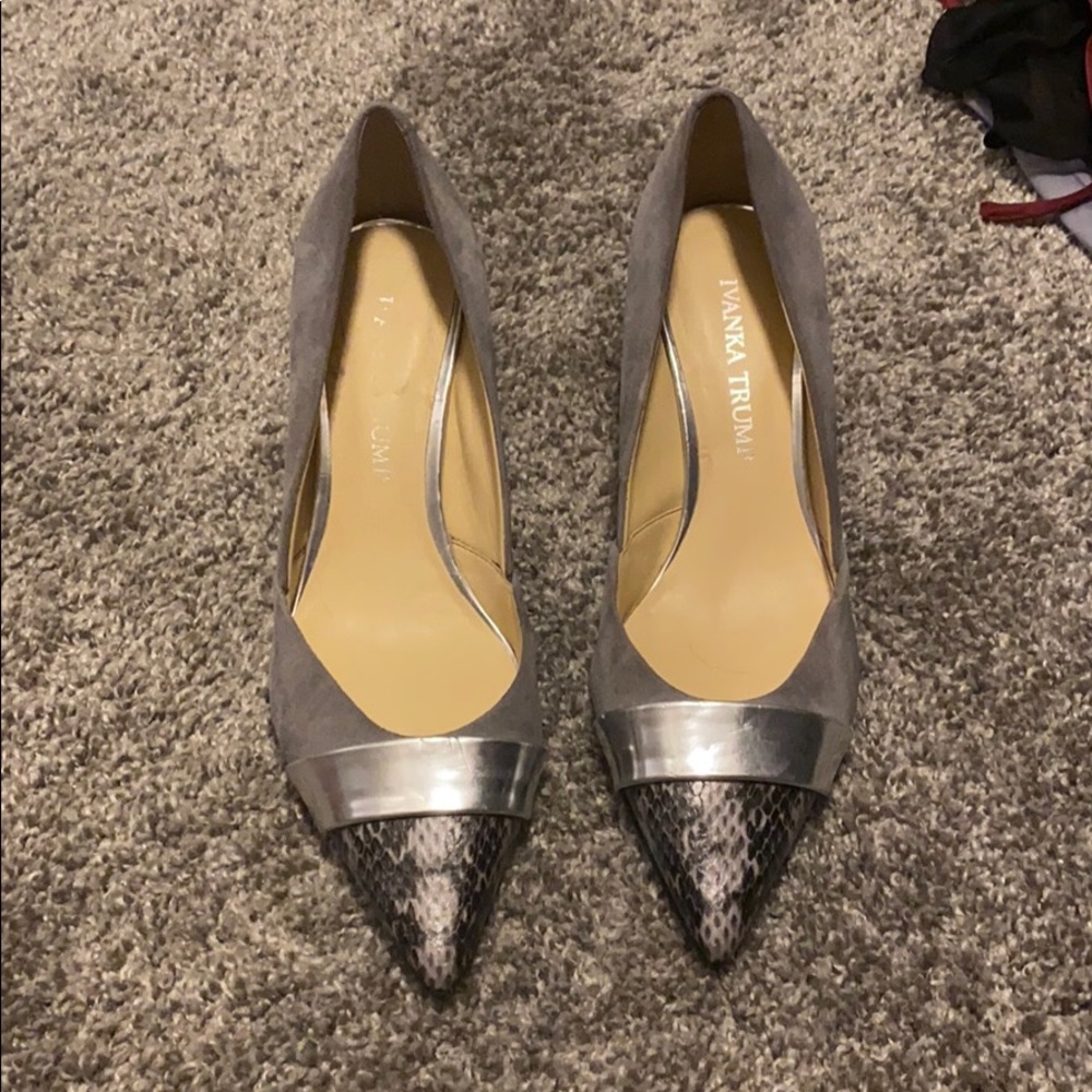 Ivanka Trump grey and snakeskin heels